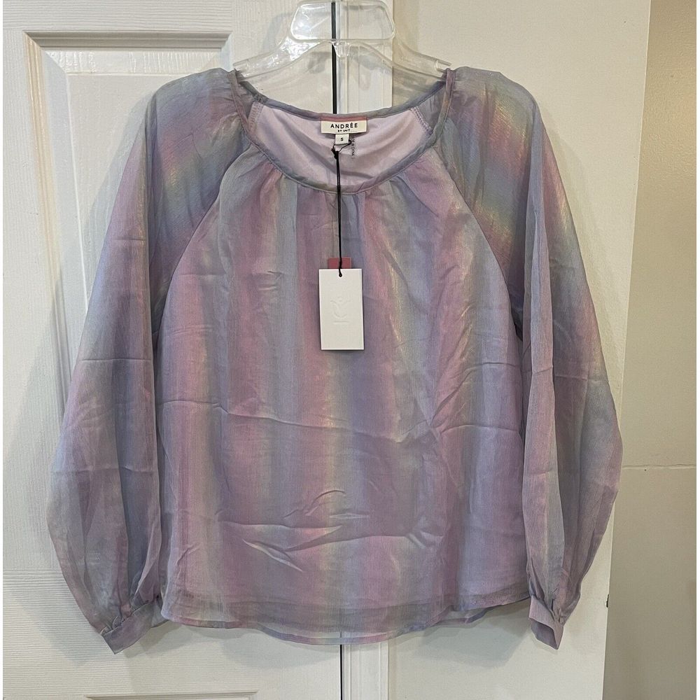 Andree By Unit Women's  Long Sleeve Sheer Rainbow Shirt W/lining Size S‎ NWT